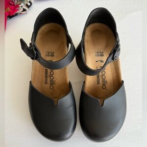 Birkenstock Papillio Mary Ring Buckle Black Leather wedge clogs Womens 7/8 EU 38